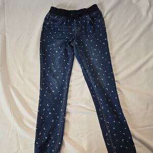 Moon and Star Pants Girls Denim Leggings Sz 12/14 Blue Fairycore Princesscore